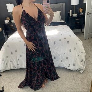 Revolve Floral Black and Red Maxi Dress